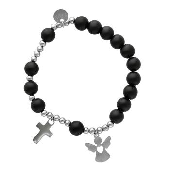 Exclusive Rosary Bracelet on elastic - black agate pearls