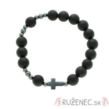 Exclusive Rosary Bracelet on elastic - black agate pearls - matt