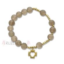 Exclusive Rosary Bracelet on elastic - gray agate pearls