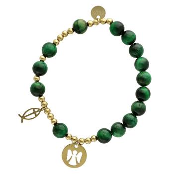 Exclusive Rosary Bracelet on elastic - green Tiger eye pearls