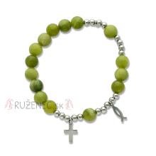 Exclusive Rosary Bracelet on elastic - green jade pearls