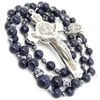Exkluzivní růženec na šňúře - Modré pískovcové perle