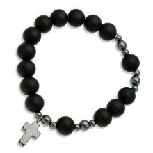 Exclusive Rosary Bracelet on elastic - black agate pearls