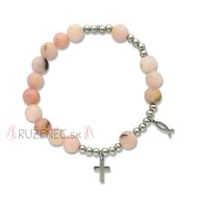 Exclusive Rosary Bracelet on elastic - pink zebra jaspis pearls