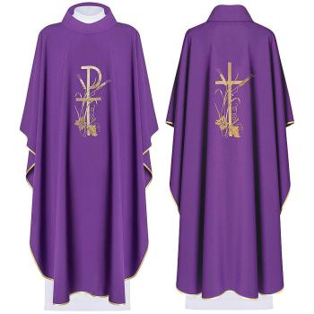 Chasuble violet - embroidery cross + ears + wine