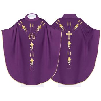 Fialový ornát - výšivka IHS + klasy