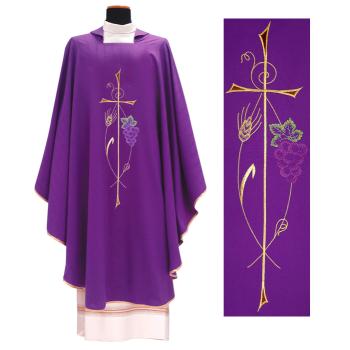 Fialový ornát - Výšivka Kríž + klas + hrozno