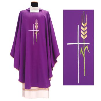 Fialový ornát - Výšivka Kríž + klas