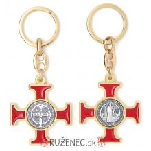 Kľúčenka - kríž sv. Benedikta - červený - zl
