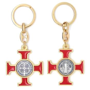 Kľúčenka - kríž sv. Benedikta - červený - zl