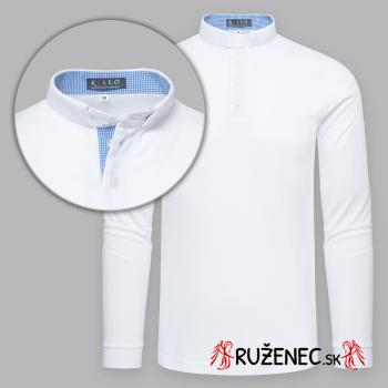 Kňazská polo košeľa - dlhý rukáv - biela