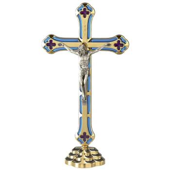 Kruzifix Metallkreuz 20cm  - hellblau