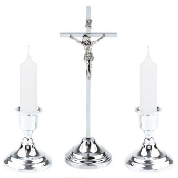Metallic set - cross + candleholders - A