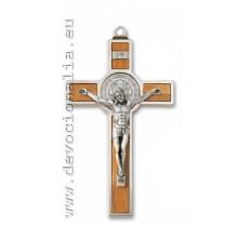 Kovový kříž 13cm - Sv. Benedikt - olivové dřevo