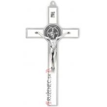 Kovový kríž 20cm - Sv. Benedikt - biely
