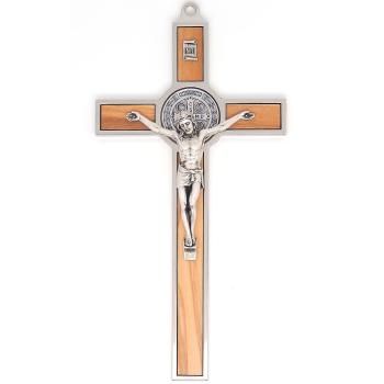 Fém feszület 20cm - Szent Benedek  - olivafa betéttel