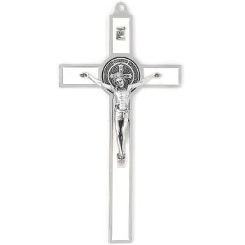 Fém feszület 20cm - Szent Benedek - fehér