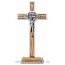 Talpas fém feszület 20.5cm - Szent Benedek - olivafa betéttel + zo
