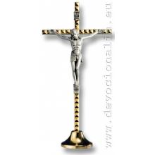 Kovový kříž na podstavci 13cm - zlatá farba