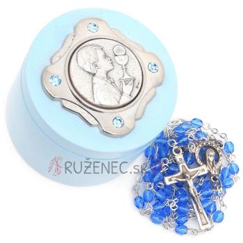 Dárková krabice na růženec se Swarovski kamínky - modrá