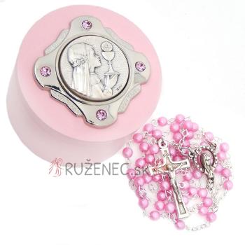 Darčeková krabica na ruženec so Swarovski kamienkami - ružová