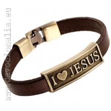 Kresťanský náramok  kožený - I Love Jesus - bronz