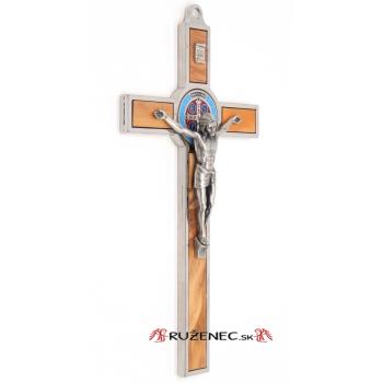 Fém feszület 20cm - Szent Benedek  - olivafa betéttel - zománcozott