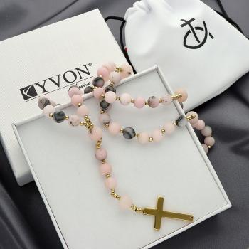 Exclusive Rosary on elastic - pink gray opal pearls