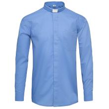 Blau Priesterhemd - Collarhemd - langen Ärmeln - 60% Baumwolle