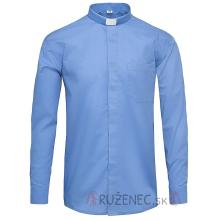 Modrá kňazská košeľa - dlhý rukáv - 60% bavlna