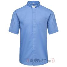 Modrá kňazská košeľa - Krátky rukáv - 60% bavlna