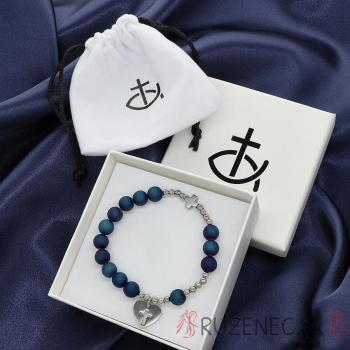Exclusive Rosary Bracelet on elastic - blue dragon agate pearls