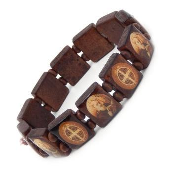 Náramok s obrázkami - drevený - Sv. Benedikt