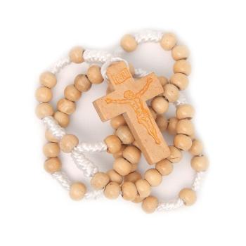 Zsinóros rózsafüzér natur 5mm-es fagolyókból - 4528