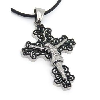 Prívesok na šnúrke - čiernobiely kríž - 5cm