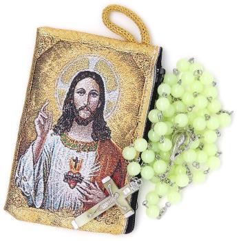 Woven Rosary holder with rosary - The divine heart of Jesu