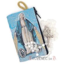Woven Rosary holder - Mary + white rosary