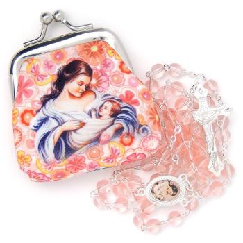 Gewebte Etui mit Rosenkranz - rosa