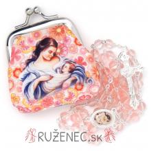 Woven Rosary holder with glass rosary - pink