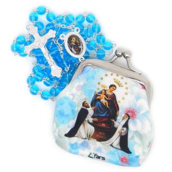 Gewebte Etui mit Rosenkranz - hellblau - Pompei