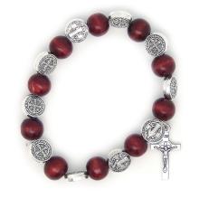 Bordo Holz Rosenkranz Armband elastic - mit Heilig Benedictus Me