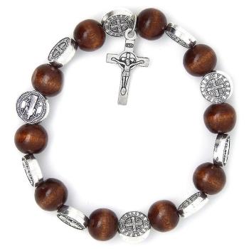 Elastický růženec na ruku dřevěný - Sv. Benedikt