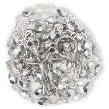 <br>Rosary - 4x6mm faceted silver pearls glass beads