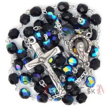 Rosary - 6mm black faceted fire-polished glass beads