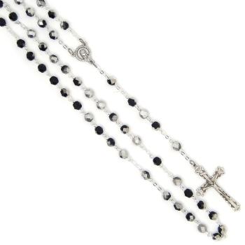 Rosary - 6mm black+silvering faceted fire-polished glass beads