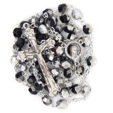 Rosary - 6mm black+silvering faceted fire-polished glass beads