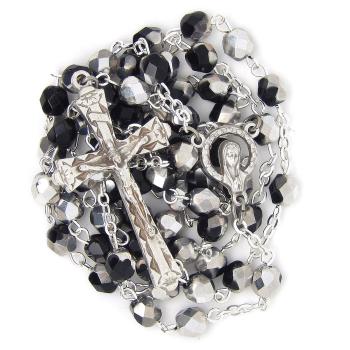 Rosary - 6mm black+silvering faceted fire-polished glass beads