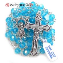 Rosary - 6mm lightblue faceted fire-polished glass beads