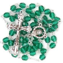 Rosary - 6mm green faceted fire-polished glass beads