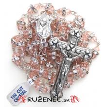 Rosary - 6x8mm pink semi-crystal with white rhinestones